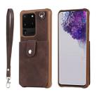 For Galaxy S20 Ultra Shockproof Protective Case with Mirror & Card Slot & Short Lanyard(Coffee) - 1