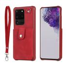 For Galaxy S20 Ultra Shockproof Protective Case with Mirror & Card Slot & Short Lanyard(Red) - 1