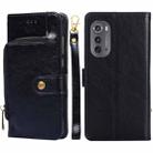 For Motorola Edge 2022 Zipper Bag Flip Leather Phone Case(Black) - 1