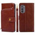 For Motorola Edge 2022 Zipper Bag Flip Leather Phone Case(Brown) - 1