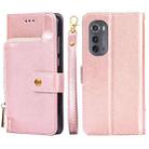 For Motorola Edge 2022 Zipper Bag Flip Leather Phone Case(Rose Gold) - 1