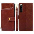 For Sony Xperia 5 IV Zipper Bag Flip Leather Phone Case(Brown) - 1