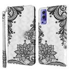 For vivo Y72 5G 3D Painting Pattern TPU + PU Leather Phone Case(Diagonal Black Flower) - 1