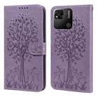 For Xiaomi Redmi 10A Tree & Deer Pattern Pressed Flip Leather Phone Case(Purple) - 1