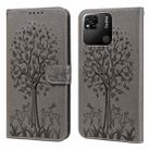 For Xiaomi Redmi 10A Tree & Deer Pattern Pressed Flip Leather Phone Case(Grey) - 1