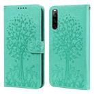 For Sony Xperia 10 IV Tree & Deer Pattern Pressed Flip Leather Phone Case(Green) - 1