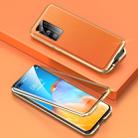 For Huawei P40 Shockproof Magnetic Attraction Leather Backboard + Tempered Glass Case with Camera Lens Protector Cover(Orange) - 1