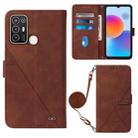 For ZTE Blade A52 Crossbody 3D Embossed Flip Leather Phone Case(Brown) - 1