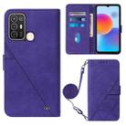 For ZTE Blade A52 Crossbody 3D Embossed Flip Leather Phone Case(Purple) - 1
