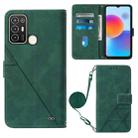 For ZTE Blade A52 Crossbody 3D Embossed Flip Leather Phone Case(Dark Green) - 1