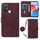 For ZTE Blade A52 Crossbody 3D Embossed Flip Leather Phone Case(Wine Red) - 1