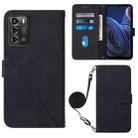 For ZTE Blade A72 Crossbody 3D Embossed Flip Leather Phone Case(Black) - 1