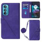 For Motorola Edge 30 Crossbody 3D Embossed Flip Leather Phone Case(Purple) - 1