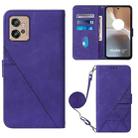 For Motorola Moto G32 Crossbody 3D Embossed Flip Leather Phone Case(Purple) - 1