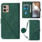 For Motorola Moto G32 Crossbody 3D Embossed Flip Leather Phone Case(Dark Green) - 1