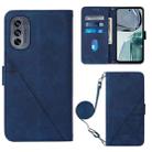 For Motorola Moto G62 5G Crossbody 3D Embossed Flip Leather Phone Case(Blue) - 1