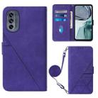 For Motorola Moto G62 5G Crossbody 3D Embossed Flip Leather Phone Case(Purple) - 1