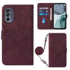 For Motorola Moto G62 5G Crossbody 3D Embossed Flip Leather Phone Case(Wine Red) - 1