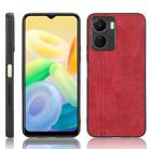 For vivo Y16 4G Sewing Cow Pattern Skin PC + PU + TPU Case(Red) - 1