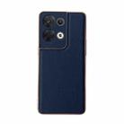 For OPPO Reno8 Pro Genuine Leather Luolai Series Nano Plating Phone Case(Dark Blue) - 1