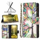 For vivo Y35/Y22 Colored Drawing Pattern Zipper Phone Leather Case(Tree) - 1