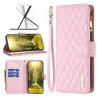 For vivo Y35/Y22 Diamond Lattice Zipper Wallet Leather Flip Phone Case(Pink) - 1