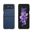 For Samsung Galaxy Z Flip4 Cross Texture Genuine Leather + TPU Phone Case(Blue) - 1