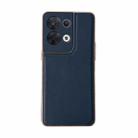 For OPPO Reno8 Genuine Leather Xiaoya Series Nano Plating Phone Case(Blue) - 1