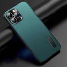 For iPhone 14 Pro Max Folding Holder Plain Leather Phone Case(Lake Green) - 1