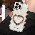 For iPhone 14 Pro Max Diamond Heart Holder Phone Case(White) - 1