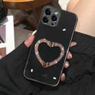 For iPhone 14 Pro Max Diamond Heart Holder Phone Case(Black) - 1