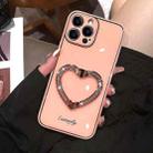 For iPhone 14 Pro Diamond Heart Holder Phone Case(Pink) - 1