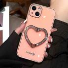 For iPhone 14 Plus Diamond Heart Holder Phone Case(Pink) - 1