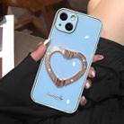 For iPhone 14 Diamond Heart Holder Phone Case(Blue) - 1