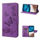 For Motorola Moto G42 Butterfly Embossed Horizontal Flip Leather Phone Case(Purple) - 1