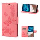 For Motorola Moto G42 Butterfly Embossed Horizontal Flip Leather Phone Case(Pink) - 1