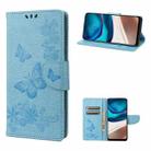 For Motorola Moto G42 Butterfly Embossed Horizontal Flip Leather Phone Case(Blue) - 1