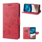 For Motorola Moto G42 Butterfly Embossed Horizontal Flip Leather Phone Case(Red) - 1