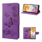 For Samsung Galaxy A04 Butterfly Embossed Horizontal Flip Leather Phone Case(Purple) - 1