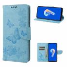 For Asus Zenfone 9 Butterfly Embossed Horizontal Flip Leather Phone Case(Blue) - 1
