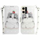 For OPPO Reno7 4G 3D Colored Horizontal Flip Leather Phone Case(Cute Cat) - 1