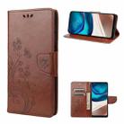 For Motorola Moto G42 Butterfly Flower Pattern Flip Leather Phone Case(Brown) - 1