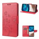 For Motorola Moto G42 Butterfly Flower Pattern Flip Leather Phone Case(Red) - 1