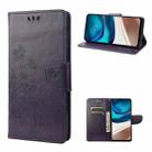 For Motorola Moto G42 Butterfly Flower Pattern Flip Leather Phone Case(Dark Purple) - 1