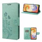 For Samsung Galaxy A04 Butterfly Flower Pattern Flip Leather Phone Case(Green) - 1