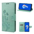 For Asus Zenfone 9 Butterfly Flower Pattern Flip Leather Phone Case(Green) - 1