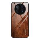 For Huawei Mate 50 Pro Wood Grain Glass Phone Case(Dark Brown) - 1