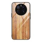 For Huawei Mate 50 Pro Wood Grain Glass Phone Case(Yellow) - 1