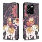 For vivo Y35 / Y22 Colored Drawing Pattern Flip Leather Phone Case(Flowers Elephant) - 1