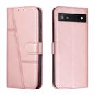 For Google Pixel 6a Stitching Calf Texture Buckle Leather Phone Case(Pink) - 1